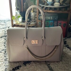 Large Gray Leather Massimo Castelli Tote Shoulder Purse Made in Florence Italy